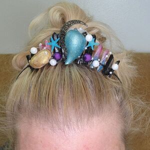 Siren Crown Pink/Blue & Black Crystal Quartz, Shell, Pearl, Starfish & Moon!